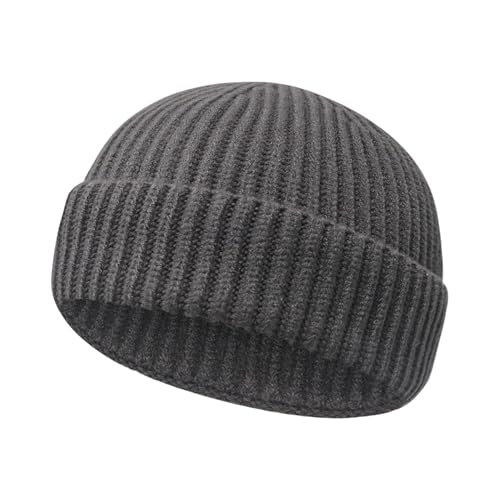 Wool Fisherman Beanies for Men Women Short Cuff Knit Beanie - color: Darkgray