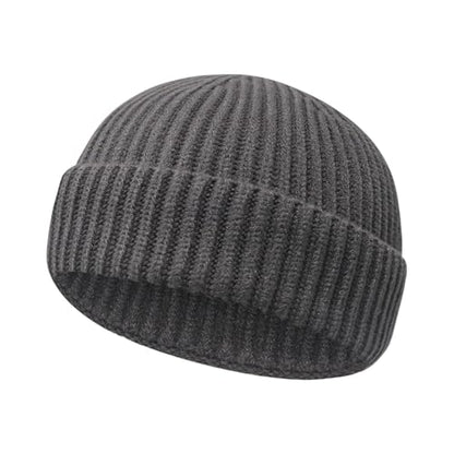 Wool Fisherman Beanies for Men Women Short Cuff Knit Beanie - color: Darkgray