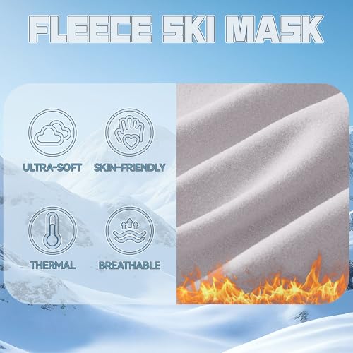 Balaclava Ski Mask for Men Women, Warm Fleece Face Mask Full Cover for Cold Weather Skiing Cycling, Ponytail Friendly - color: Light Grey