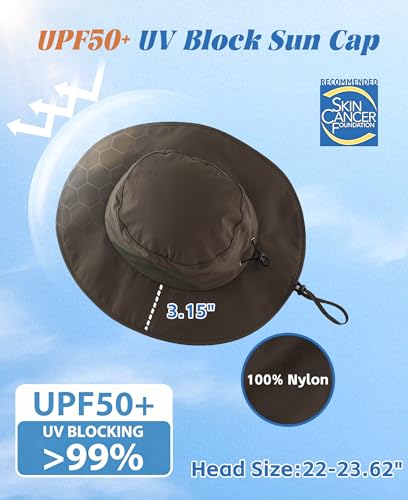 Home Prefer UPF50+ Mens Sun Hat Wide Brim Fishing Hat for Men UV Protection Womens Beach Bucket Hat for Golf Hiking Gardening - color: Army Green