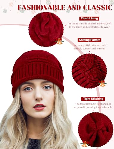 Senker Fashion 2 Pack Winter Beanie Hats for Women, Womens Slouchy Beanies - color: Burgundy Black