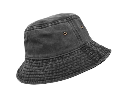 Bucket Hat, Wide Brim Washed Denim Cotton Outdoor Sun Hat Flat Top Cap for Fishing Hiking Beach Sports - color: Black