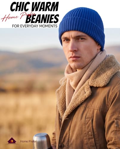 Home Prefer Rib Knit Beanie Hat for Men and Women Cuffed Beanie Winter Hat - color: Bright Blue