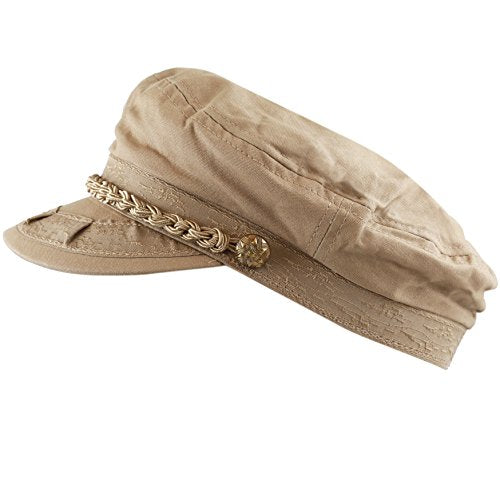 The Hat Depot Unisex Cotton Yachting Style Sailing Greek Fisherman Cap hat - color: Khaki, size: Small-Medium