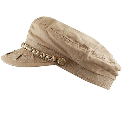 The Hat Depot Unisex Cotton Yachting Style Sailing Greek Fisherman Cap hat - color: Khaki, size: Small-Medium