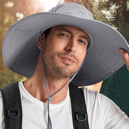 Cooltto L/XL/XXL Wide Brim Sun Hat UPF 50+ UV Protection Boonie Hat - color: Light Gray, size: Medium-Large