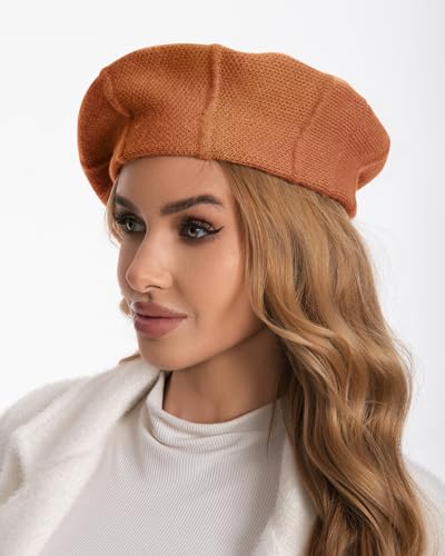 Women's Soft Wool Blend Beret Hat - 90% Wool / 10% Acrylic - No Itch, Elegant Slouchy Ribbed Knit Beret for Women - color: Orange