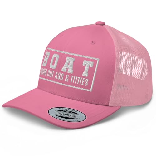 NG Boat Bring Out Ass and Titties Curved Bill Trucker Hat Mid Crown Adjustable Funny Adult Humor Cap - color: Pink