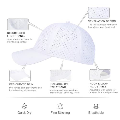 FEINION Men Laser Mesh Breathable Snapback Baseball Cap - color: White
