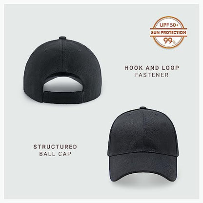 2-Pack Classic Structured Baseball Cap Adjustable Snapback Ball Caps - color: Black