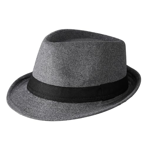 Men's Wool Fedora Hat Classic Warm Trilby Jazz Cap Roll Up Short Brim Gentleman Hat for Elderly Dad Grandpa - color: Light Grey-b
