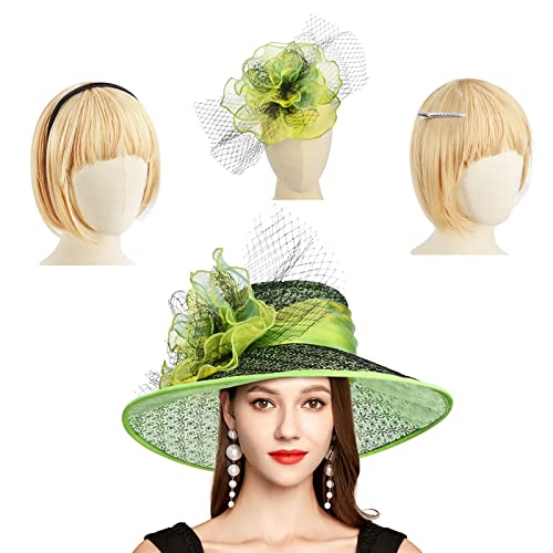 2026 Derby Hats for Women Ladies, Classy Organza Sun Hat, Church Tea Party Wedding Kentucky Fascinator Hat - color: B4215-green