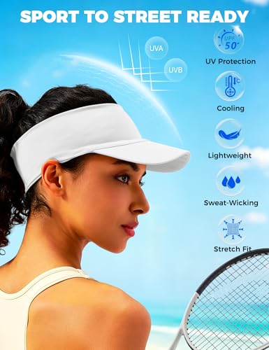 ROYBENS Cooling Visor Hat Women Men, Elastic Headband Sun Visor Golf Cap - color: White