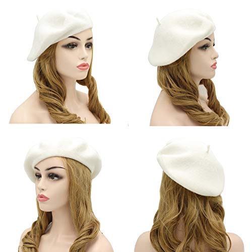 Wheebo Wool Beret Hat,Solid Color French Style Winter Warm Cap for Women Girls Lady - color: Pure White