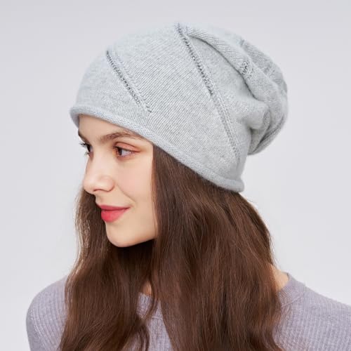 Women's Knitted Angora Wool Hat for Autumn and Winter Warm and Stylish with Rolled Brim and Slanted Rhinestones Cap - color: New-silver