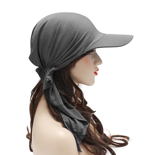 ZLYC Chemo Headwear for Women Brim Visor Head Scarf Pre Tied Headwraps Lightweight Skull Cap - color: Solid Gray