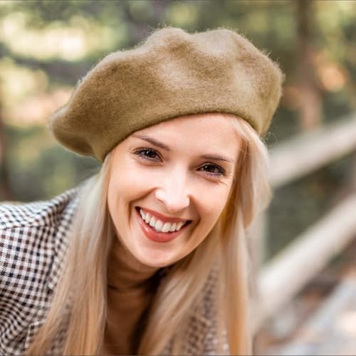 Jolbndcv 6PCS Beret, French Beanie, Outdoor, Winter, Fashion Lady Hat - color: Khaki
