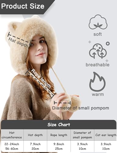 Womens Beanie Winter Hats Warm Pompom Faux Fur Crochet Skull Ear Cap - color: Apricot