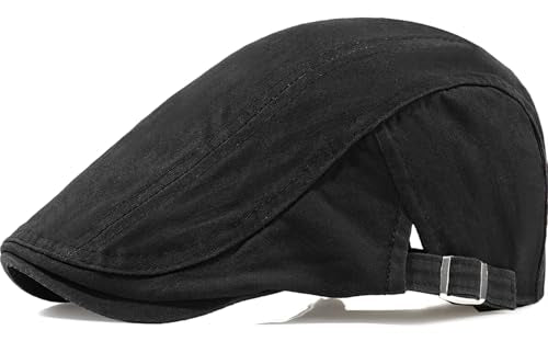 Newsboy Hats for Men Flat Cap Cotton Adjustable Breathable Irish Cabbie Ivy Driving Hunting Hat - color: Black