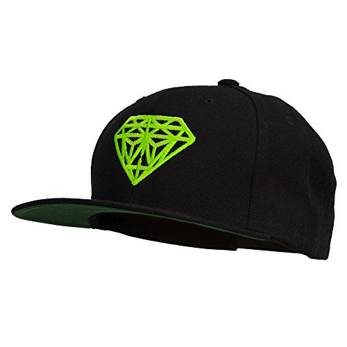 Big Diamond Outline Embroidered Flat Bill Black Cap - color: Neon Green