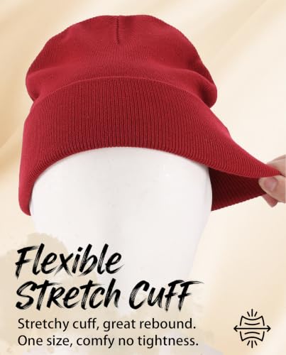 Connectyle Men's Cuffed Beanie Hat Double Layer Knit Winter Watch Cap - color: Dark Red