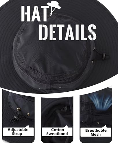 Home Prefer UPF 50+ Men's Sun Hat Wide Brim Bucket Hat UV Protection Hat for Mens Womens Beach Safari Gardening Golf Fishing - color: Black