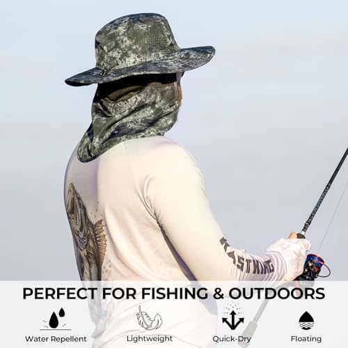 KastKing Sol Armis UPF 50 Boonie Hat for Sun Protection,Men Women - color: Black Camo (With Shield)