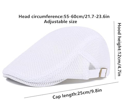 DIYDECAL Mens Breathable Mesh Summer Hat Adjustable Newsboy Beret Ivy Cap Cabbie Flat Cap - color: White
