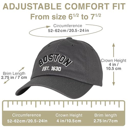 E BY ELIDAN Boston EST 1630 Dad Hat, Embroidered Cotton Baseball Cap - color: Charcoal Est 1630