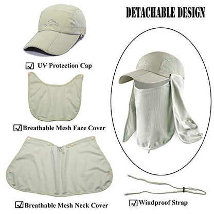 Outdoor Sun Hat for Men Women UPF 50+ Fishing UV Hat with Neck Flap Face Cover for Sun Protection - color: Khaki