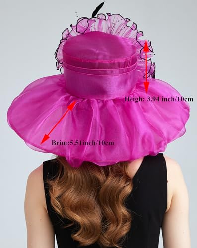 Women Organza Derby Hat Fascinator Tea Party Wedding Church Derby Hat Fascinator Hats Dual-use - color: 02d Rose Red