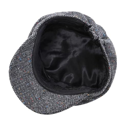 VOBOOM 8 Panel Wool Tweed Newsboy Gatsby Ivy Cap Golf Cabbie Driving Hat - color: Grey