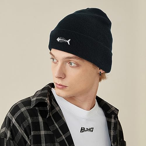 Cool Graphic Beanie for Men and Women - Black - color: Fish Skeleton