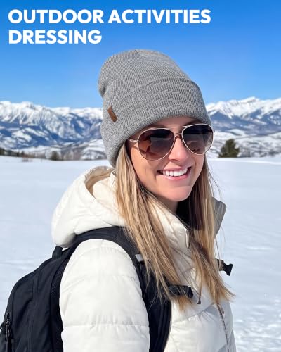 Beanie for Men Women, Winter Double Layer Warm Hat Skull Cap - color: Dark Beige+dark Grey+black