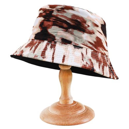 Men Women Unisex Graffiti Bucket hat, Packable Outdoor Summer Fishing Sun hat, Double-Sided Beach Cap - color: Coffee