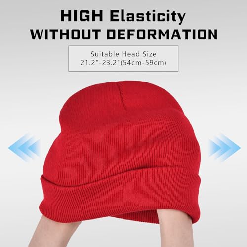 ZOORON Beanie for Men Women Warm Winter Hat Unisex Soft Knit Cuffed Beanie - color: Red1