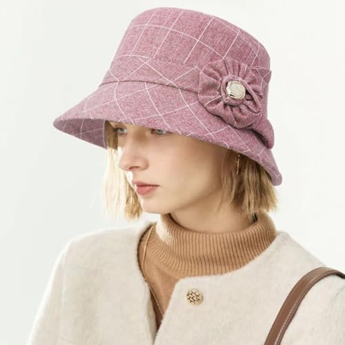 Vintage Fedora Floral Bucket Hat Women Bowler Cloche Hats - color: Red