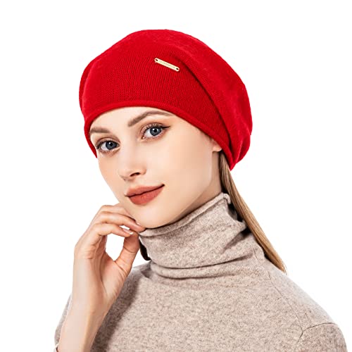 Knit Slouchy Beanie Hats for Women Cashmere Ski Cap Knitted Wool Soft Warm Winter Hat - color: A10-red