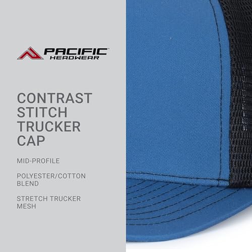 Pacific Headwear Contrast Stitch Trucker Pacflex Snapback Cap - color: Ocean Blue/Lt Charcoal/Ocean Blue