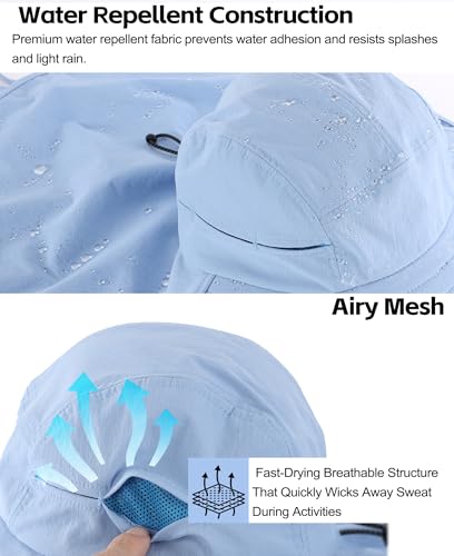 Home Prefer UPF 80+ Sun Hat for Men Women Wide Brim Sun Hat with Neck Flap Summer Beach UV Protection Gardening Fishing Hat - color: Soft Blue