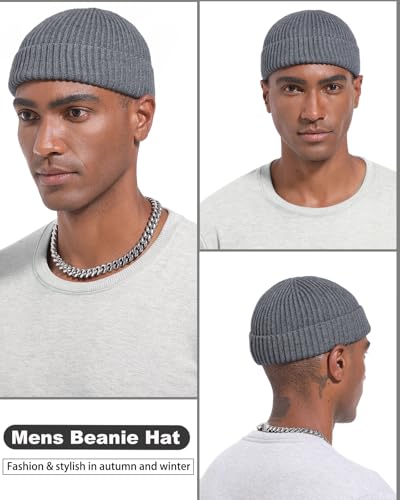 Short Fisherman Beanie for Men Women Wool Knit Cuff Winter Hats - color: 1pcs-grey