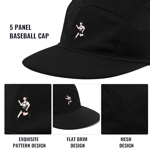 Clakllie 5 Panel Running Hat Mesh Flat Brim Hats Umpire Baseball Cap Snapback Trucker Hat Sports Hat for Women Men,Black
