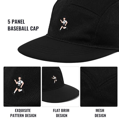 Clakllie 5 Panel Running Hat Mesh Flat Brim Hats Umpire Baseball Cap Snapback Trucker Hat Sports Hat for Women Men,Black