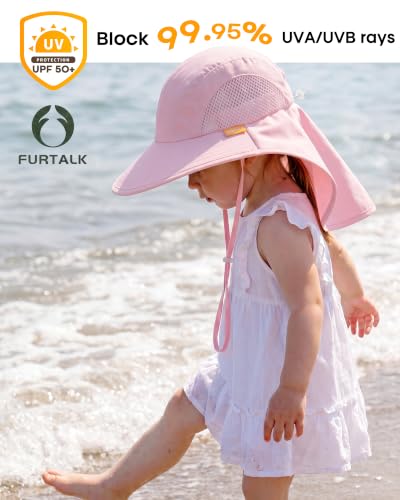 FURTALK Toddler Kids Sun Hat UPF 50+ Sun Protective Bucket Hat for Baby Summer Beach Hats - color: White+pink, size: 6-24 Months