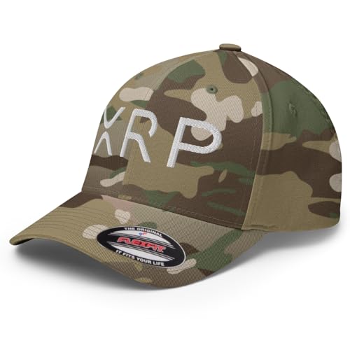 FX XRP Crypto Fitted Hat Embroidered Curved Bill Mid Crown Closed-Back Structured Twill Cap - color: Multicam Green, size: Large-X-Large