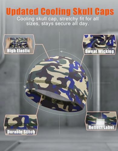 Sweat Wicking Skull Caps Cooling Helmet Liner Hat Running Beanie Cycling Skullcap Sleeping Cap for Men Women - color: Camo Sets
