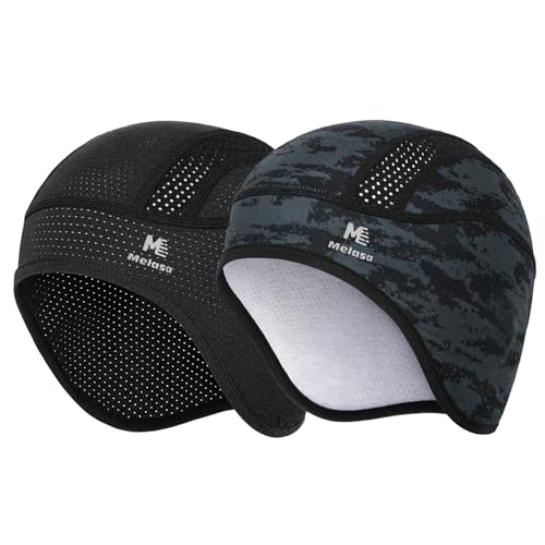 MELASA Cooling Skull Cap Helmet Liner with Ear Flaps, Breathable Mesh - color: Black & Digital Camo