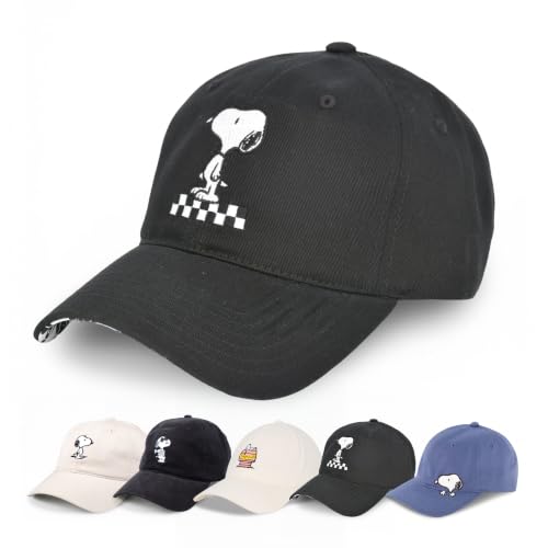 Concept One Unisex Adult Peanuts Snoopy Dad Hat, Adult Cotton Adjustable Baseball Cap with Curved Brim - color: Black