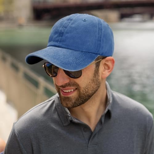 Edoneery Baseball Cap for Men and Women, Low Profile Washed Cotton Dad Hat - color: Light Blue