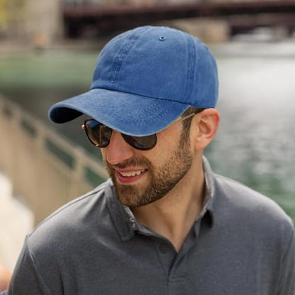 Edoneery Baseball Cap for Men and Women, Low Profile Washed Cotton Dad Hat - color: Light Blue